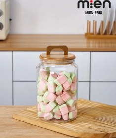 Resim Mien Akasya Kapaklı Borosilikat Cam Kavanoz 1600 Ml Ahşap - Şeffaf 