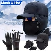 Resim 2'li Set Kış Sıcak Artifical Yün Pilot Kasket Dokunmatik Ekran Eldiven Outdoor Bisiklet Erkek ve Kadın Kayak Dağcılık İçin Uygundur 