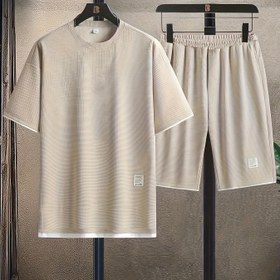 Resim Erkekler için Rahat Beyaz Kısa Kollu Pijama Takımı - Yumuşak, Esnek Kumaş, Elastik Bel Bandı, Rahat Ev ve Dış Mekan Giyimi, Bahar/Yaz/Sonbahar Stili, Rahat Kesim, Her Gün Konforu|Rahat Stil|Esnek Kumaş 