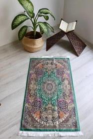 Resim Keseli Ipek Dokulu Seccade S1001 Mavi Yeşil 