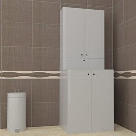 Resim BMdekor Çamaşır Makinesi Dolabı Poyraz Alt Üst Beyaz 