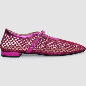 Resim %100 Hakiki Deri Fuşya Fileli Toka Detaylı Kadın Babet-pembe Pembe 