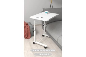 Resim Depolife Eğim Yükseklik Ayarlı Laptop Sehpası Kahvaltı Ders Çalışma Bilgisayar Masası Metal Ayak Tekerlekli 
