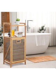 Resim 2 Organizer Raflı Ahşap Bambu Çek-aç Kirli Sepeti Ahşap 