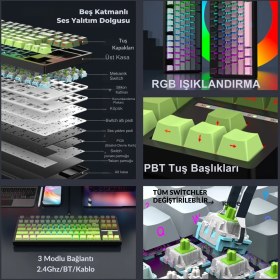 Resim Leaven K88 Mekanik Oyun Klavyesi- 3 Modlu Hot Swap Rgb 4000 Mah Batarya 