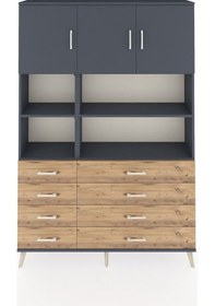 Resim Arges Dolap 8 Raflı 8 Çekmeceli 3 Kapaklı 132x30x195 Antrasit-antrasit/çam Antrasıt/atlas Çam 
