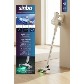 Resim Sinbo SVC-8636 Kablosuz Dikey Şarjlı Süpürge 2200MAH Li-Ion Bataryalı Bldc Motorlu Yeşil LED Işıklı Multi Cyclone 