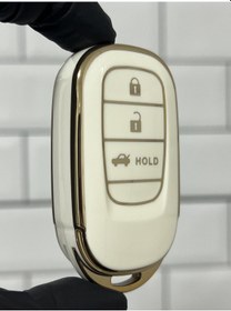 Resim Yeni Honda Civic Crv Hrv Accord Uyumlu Smart Nano Anahtar Kılıfı Beyaz Gold 