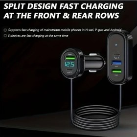 Resim Challenger Hp-1 5'li Usb Araba Şarj Cihazı Ön Arka Koltuk Çoklu Portlu Hızlı Şarj Led Ekran Uyumlu 