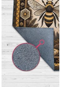 Resim Homshtag Nuh'un Gemisi Koleksiyonu Arı Temalı Çiçekli Siyah Sarı Renkli Bordürlü Şık Konsept Halı Siyah 