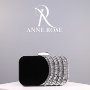 Resim Şık Siyah Taşlı Çanta, Ayrılabilir Metal Zincir Askılı ve Tokalı - Düğünler, Partiler, Galalar için Parıldayan Akşam Çantası - Kadınlar İçin Resmi Aksesuar, Zarif İşçilik 