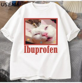 Resim Usemeı Ibuprofen Kedi Meme Tshirt - Komik Kedi Grafik Unisex Pamuklu Tişörtwhıteerkek WHITE 