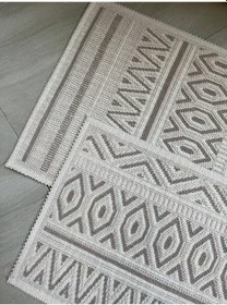 Resim Hat Doğal Pamuklu 2'li Banyo Paspas & Halı Seti 60x100+50x60 Cm - Taş Taş 