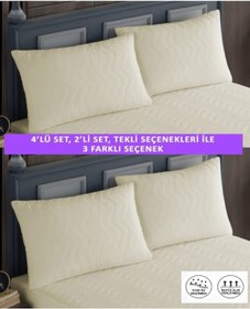 Resim 2 Adet %100 Pamuk Kapitone Fermuarlı Sıvı Geçirmez Renkli Yastık Alezi Yastık Koruyucu Bej 