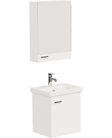 Resim Aqua Bagno Basic Alt Dolap + Üst Dolap -lavabo Dahil-beyaz ,50 Cm. 3 Parça Beyaz 