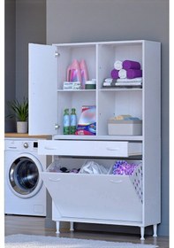 Resim Eliusta Liora Beyaz Çok Amaçlı Banyo Dolabı 95 Cm Genişliğe Sahip 95x171x32,5 Cm Üç Sepetli 2 Raflı Dolap Beyaz 