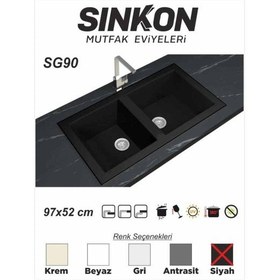 Resim Sinkon Siyah Granit Eviye 97 x 52 / Çift Gözlü - Sg90 - Sinkon 