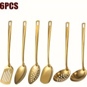 Resim 6 adet Paslanmaz Çelik Mutfak Araçları Seti - Spatula, Çentikli Kaşık, Kaşık, Skimmer, Servis Kaşığı ve Çay Kaşığı - Ayna Cilası, Bulaşık Makinesinde Yıkanabilir, Evde Pişirme, Büfeler, Restoranlar, Partiler, Büfe Araçları için İdeal, Modern Mutfak Eşyaları, Dayanıklı Mutfak Araçları, Mutfak Araçları Seti 