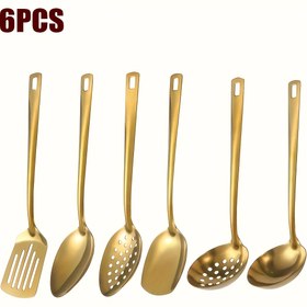 Resim 6 adet Paslanmaz Çelik Mutfak Araçları Seti - Spatula, Çentikli Kaşık, Kaşık, Skimmer, Servis Kaşığı ve Çay Kaşığı - Ayna Cilası, Bulaşık Makinesinde Yıkanabilir, Evde Pişirme, Büfeler, Restoranlar, Partiler, Büfe Araçları için İdeal, Modern Mutfak Eşyaları, Dayanıklı Mutfak Araçları, Mutfak Araçları Seti 