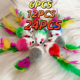 Resim 6/12/24 Adet Fareli Kedi Oyuncakları - Gerçekçi Oyuncağı ile Çoklu Kedi Oyunu, Etkileşimli Av Oyunu, Yavru ve Yetişkin Kediler İçin Oyuncaklar, Tüm Irk ve Boyutlar, Rastgele Renkler (Sadece Fare veya Tüylü) 
