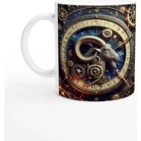 Resim Oğlak Burcu Baskılı Kahve Kupası - Zamanın Çarkları Astroloji Mekanizması Vs4 