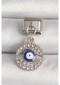 Resim 316l Çelik Gümüş Renk Zirkon Taşlı Göz Model Nazar Boncuk Detay Nomination Charm - Tj-bc1217 Beyaz 