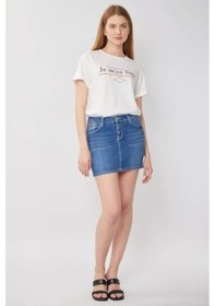 Resim Blue White Kadın Jean Kısa Etek Açık Mavi 16S101-4 
