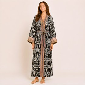 Resim Samira Premium Pamuk Bohem Kimono Siyah - Standart Oversize 