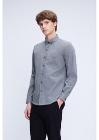 Resim Gri Slim Fit Uzun Kollu Düğmeli Yaka Pamuklu Gömlek 24d190000051 007 Gri 