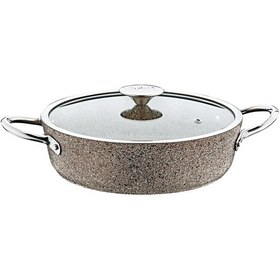 Resim 3316 - 2 Parça, Bio Granit, İndüksiyonlu, 26x7,5 Cm-3,2 Litre Basık Tencere K.bej Gövde,platin Detay Kum Beji 