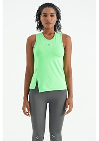 Resim Tommy Life Neon Yeşil Yırtmaç Detaylı O Yaka Sıfır Kollu Standart Kalıp Kadın Spor Atlet - 97256 Neon Yeşil 