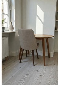 Resim Nora 1 Adet Sandalye - Keten Kumaşlı Sandalye Modern Ahşap Ayaklı Yemek & Çalışma Sandalyesi Minimal Tasarım Cappuccino 