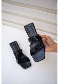 Resim Hero 4cm Özel Topuklu Şerit Detaylı Kadın Topuklu Terlik Siyah 
