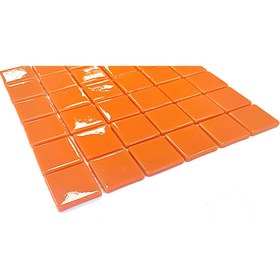 Resim MozaiKristaL Tüm yüzeylere uygulanabilir 5x5cm. Bal Kabağı Turuncusu, 31,5x31,5cm. Fileli Cam Mozaik. 