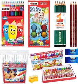 Resim Fatih 12'li Kuruboya Suluboya Pastelboya Keçelikalem Kurşun Kalem 3 Adet Kırmızı K 2 Adet Silgi 