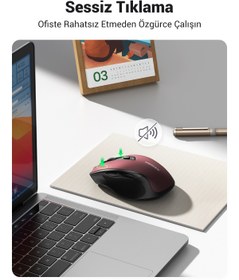 Resim Ugreen 4000 DPI Ergonomik Sessiz Kablosuz Optik Mouse, Kırmızı, 25752 