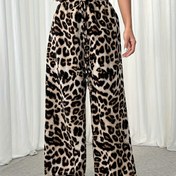 Resim Kadın Leopar Desen Geniş Bacaklı Pantolon - Casual, Bol Fit, İlkbahar/Yaz Tatili Stili, Yetişkin, Casual Giysi|Leopar Desen Pantolon|Geniş Bacaklı Pantolon 