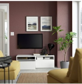 Resim Tv Sehpası, Beyaz, 120x42x39 Cm, Lappvıken, Çıt Çıt Raylı Beyaz 