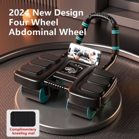 Resim Otomatik Geri Tepmeli Evrensel Dört Tekerlekli Karın Kası Geliştirici - Çelik Yaylı İç Yapı, Şarj Edilmez, Kaymaz Köpük Tutmaçlar, Dayanıklı Demir ve PP Yapısı - Karın Egzersizleri İçin Fitness Tekerleği, Evdeki Spor Salonu Ekipmanı 