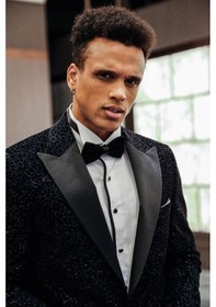 Resim Wessi Işıltılı Çiçek Desenli Lacivert Erkek Smokin Ceket Lacivert 