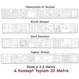 Resim Çöz, Çiz, Boya, Kes Dev Boyama Kağıdı 4 Konsept Boyama Rulosu Büyük Boy Toplam 10 Metre 