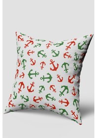 Resim Yeşil Beyaz Marin Desenli Kırlent Kılıfı Yeşil 