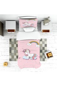 Resim EVSEHOMES Pembe Ünicorn Ve Gökkuşağı Tam Takım Çocuk Odası 