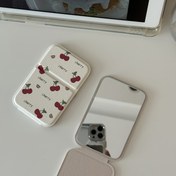 Resim Kadınlar İçin Şirin Kiraz Desenli Makyaj Aynası - Taşınabilir Katlanabilir Seyahat Kılıflı, Cep Boyu Tuvalet Aynası, Doğum Günü ve Sevgililer Günü Hediyesi (Pilsiz), Zarif Tasarım, Cam Yüzeyli, Güzellik Eşyası 