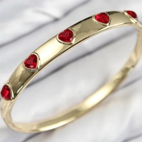 Resim Tua Moda Pirinç Zirkon Taşlı Kırmızı Kalp Model Gold Renk Kadın Kelepçe Kırmızı 