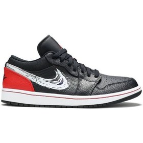 Resim Nike Jordan 1 Low Brushstroke Swoosh Basketbol Ayakkabısı Da4659-001 Siyah 