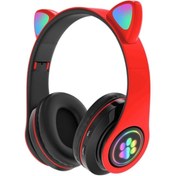 Resim Kensa Kedi Kulak Rgb Led Işıklı Kablosuz Bluetooth Kulaklık Mikronlu Hafıza Kartı Girişli Kedi Kulaklık 