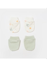 Resim Biorganic Tiny Birds 2'li Bebek Eldiveni 72217 Ekru - Yeşil 
