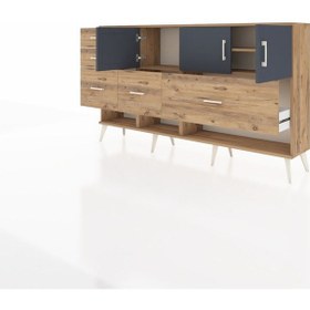 Resim Arges Konsol 3 Raflı 5 Çekmeceli 3 Kapaklı 176x30x99 Çam-antrasit/çam Antrasıt/atlas Çam - Atlas Çam 