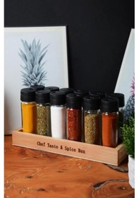 Resim Tangram 12 Li Baharatlık Takımı Ahşap Standlı Baharatlık Seti Ahşap - Beyaz 